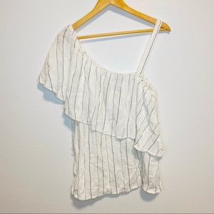 NWT Sanctuary White Black Stripe One Shoulder Top